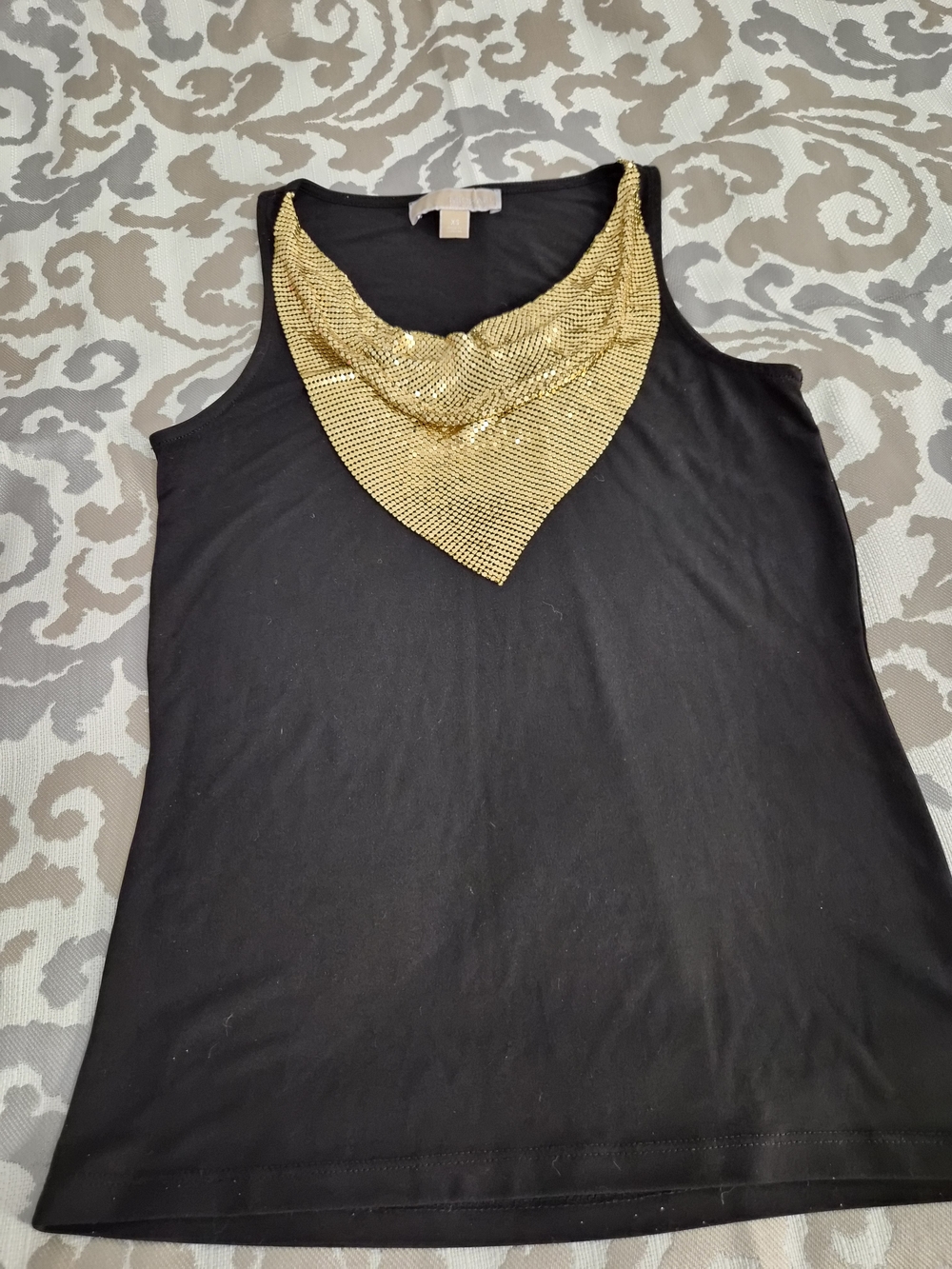 Michael Kors Black Tank Top with Gold Mesh Accent